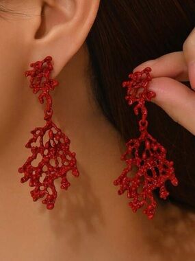 Red Coral Dangle Earrings